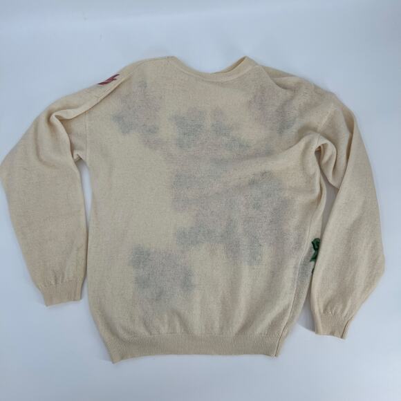 Vintage Floral Sweater Womens Large Stretch Knit Sweater Painted Pink Crew Neck - Picture 5 of 8